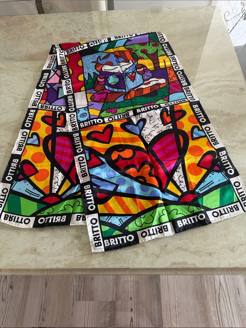 Britto Multicolor Pop Art Silk Scarf Bright Design